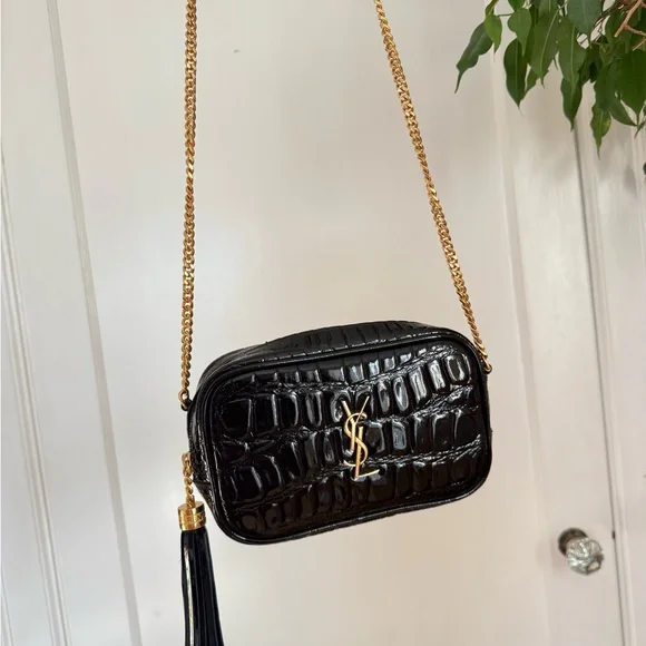Yves Saint Laurent Black Croc Embossed Mini Lou Camera Bag - Picture 3 of 7